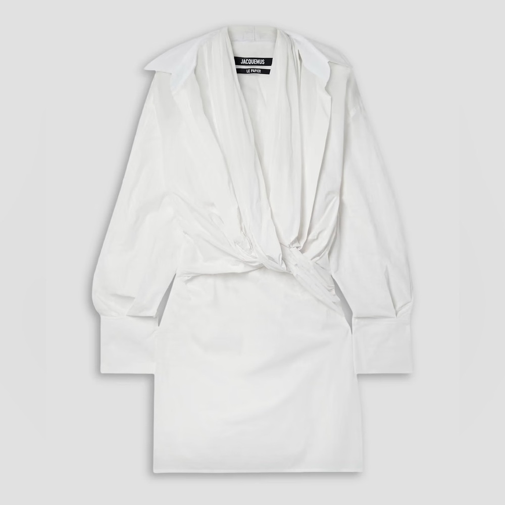 Jacquemus La Robe Agui Halter Knot Shirt Cotton Long Sleeve Mini Dress White